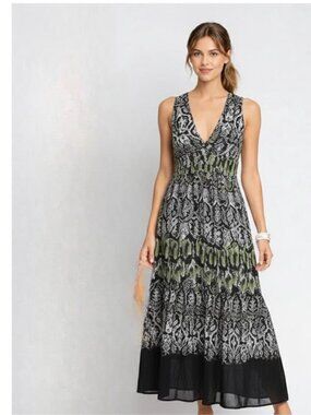 Picadilly Black and Green Midi Sleeveless Dress